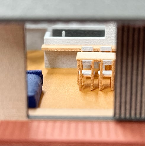 PA樹脂サンプル 建築模型を窓から覗き込みのイメージ