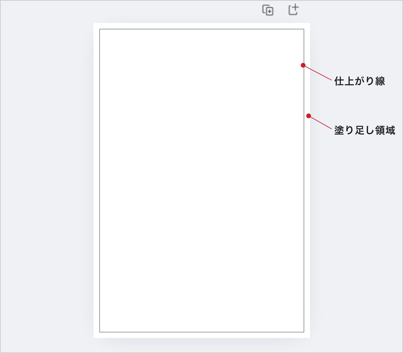 用紙サイズの周囲に塗り足し領域の余白が表示されます