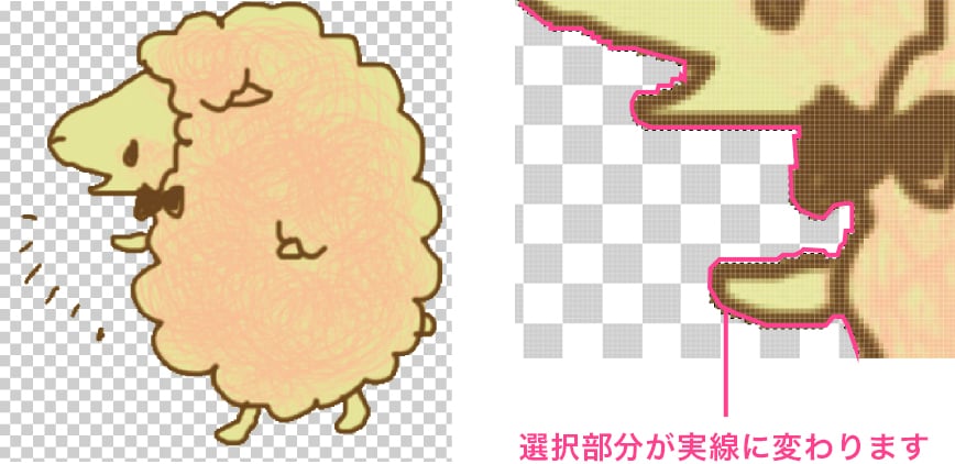 選択部分が実線に変わります