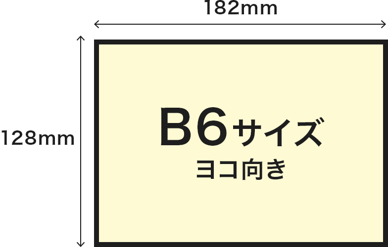B6サイズヨコ向き寸法182mm×128mmのイメージ