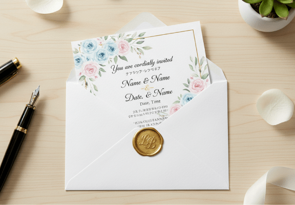 洋封筒に招待状を入れるイメージ