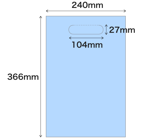 サイズ（W240×H366mm）でA4サイズの書類が入る、持ち手付きの紙製バッグの展開図