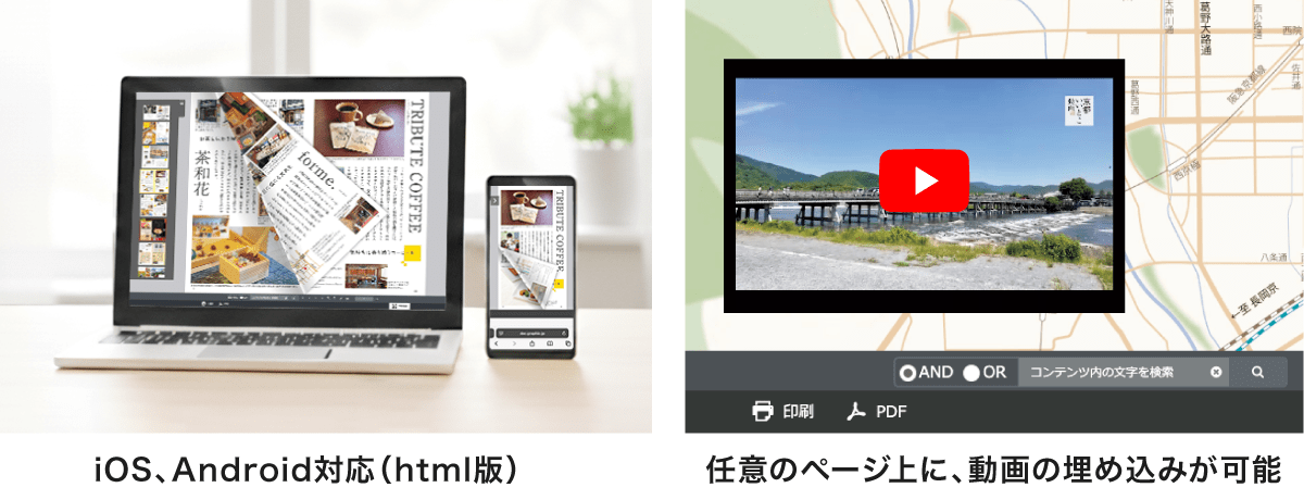 電子ブック作成サービスはPCやスマホに対応し、動画の埋め込みオプションなども利用可能