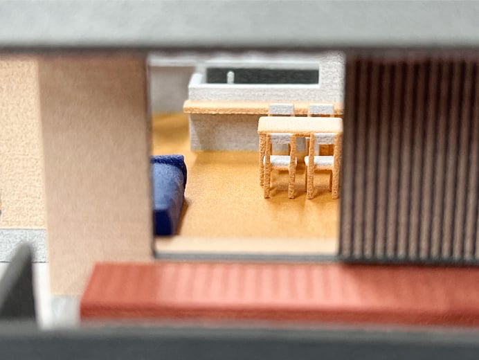 建築模型を外から見た家の内装のイメージ