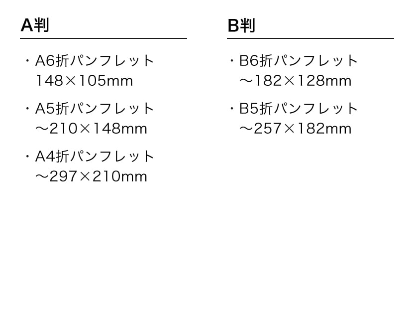 LIMEX折パンフレットの対応サイズ一覧