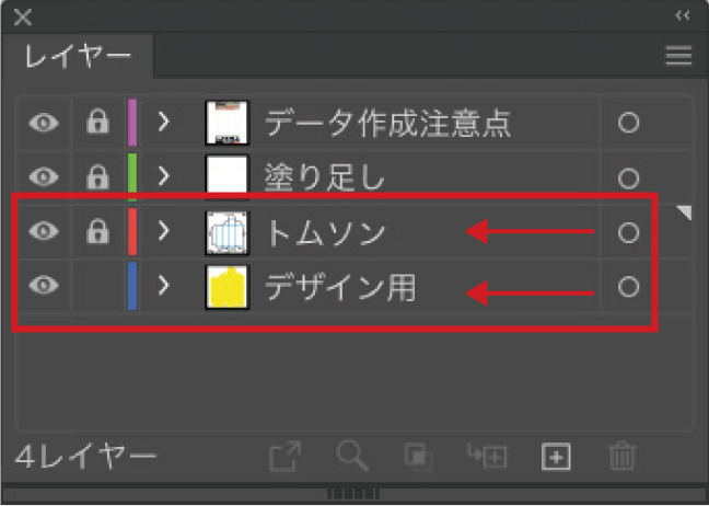 デザインデータとトムソンデータのレイヤー