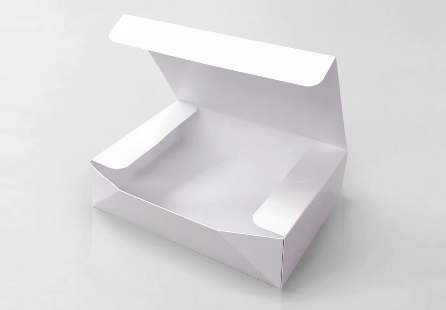 四隅貼り箱のフタを開いたイメージ