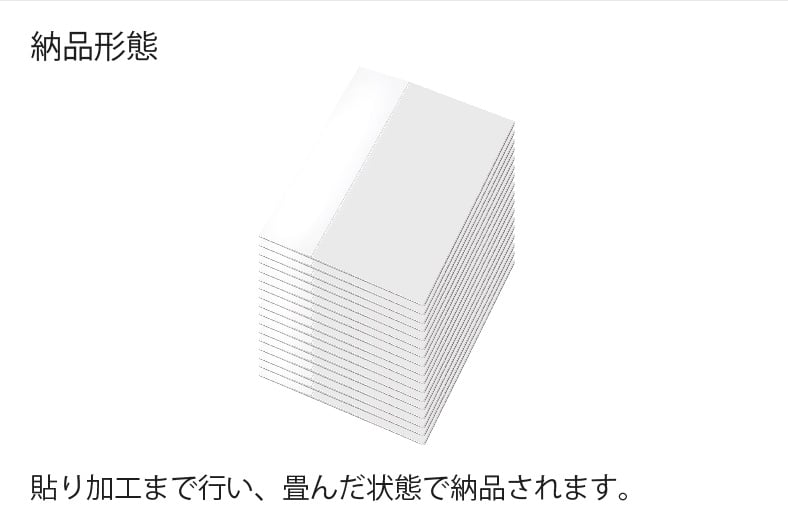 納品形態 貼り加工まで行い、畳んだ状態で納品されます。