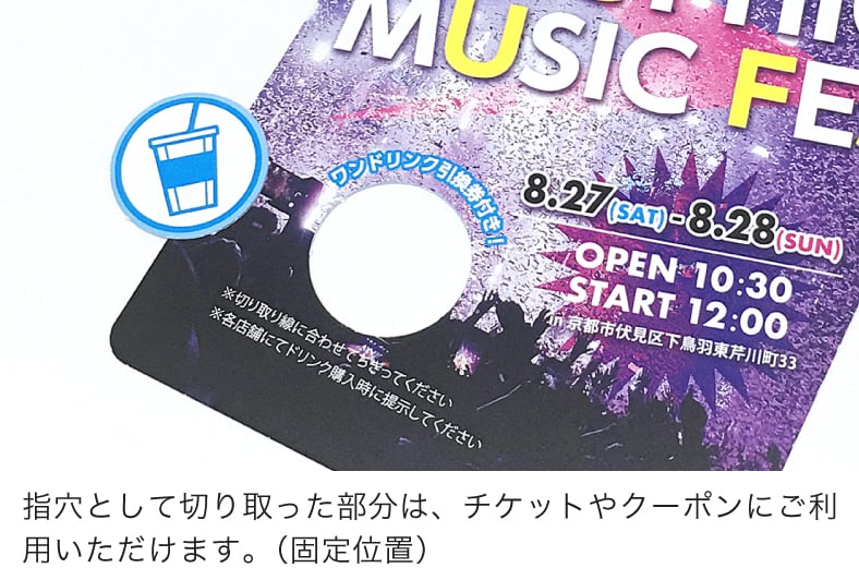 指穴として切り取った部分は、チケットやクーポンにご利用いただけます。(固定位置)
