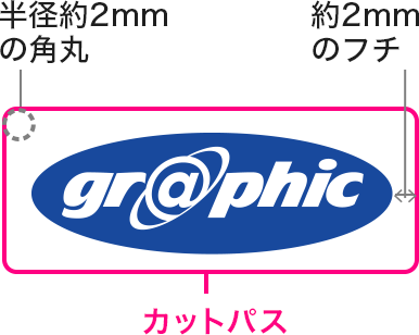 角丸長方形カットパス作成:シンプルなデザインの例 - シール・ステッカーの場合のイメージ