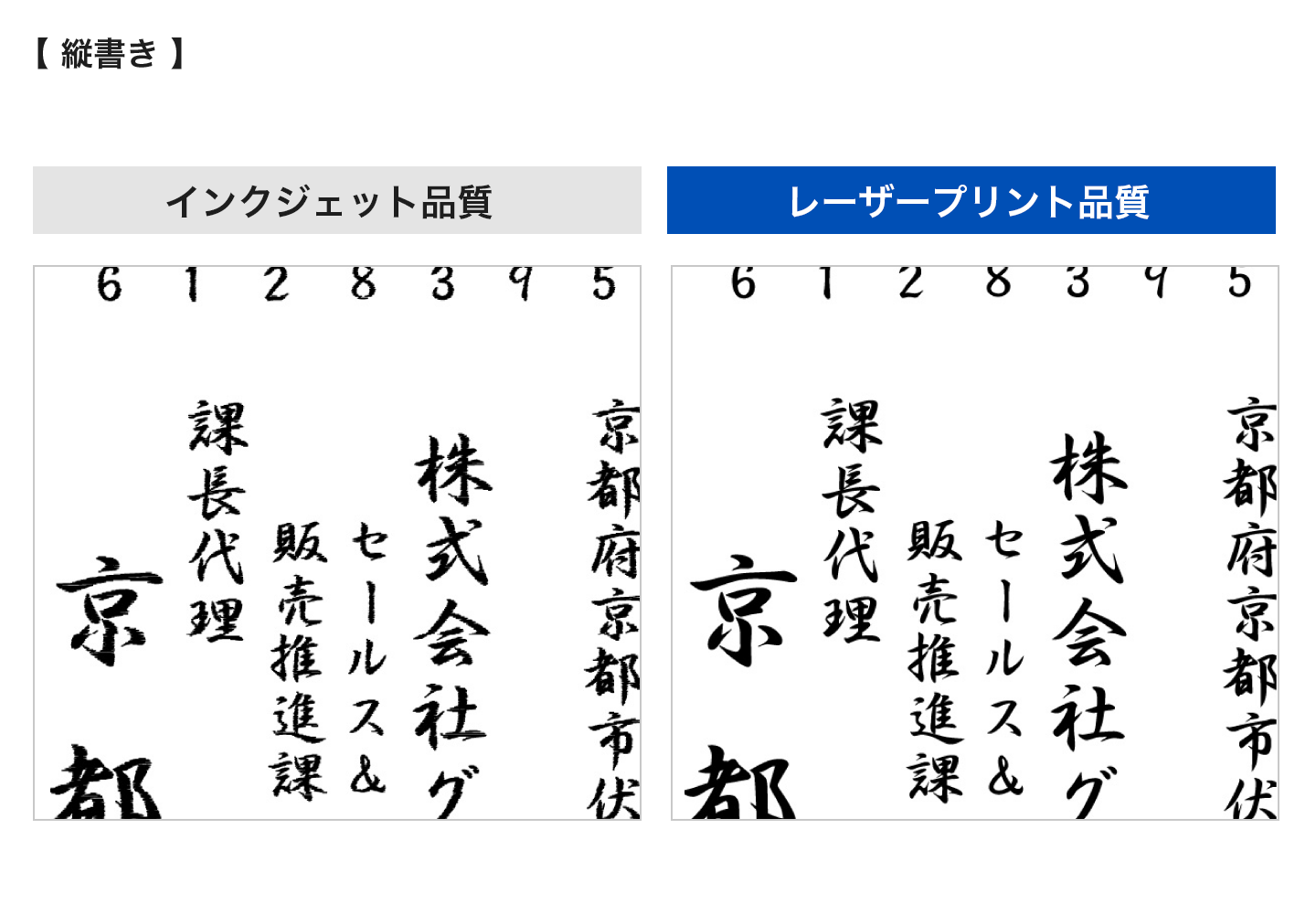 縦書きの品質比較イメージ