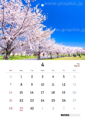 4月始まりMサイズ中綴じカレンダーの中綴じカレンダーデザインテンプレートイメージ