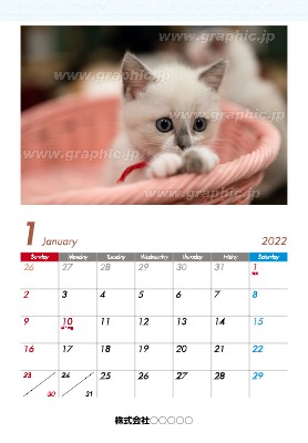 A3 1ヶ月タイプ のタンザックカレンダー無料デザインテンプレート グラフィック