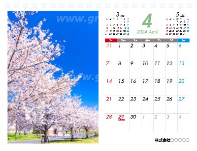 4月始まり卓上シングル・Mプラスカレンダーの卓上カレンダー（リングタイプ）デザインテンプレートイメージ